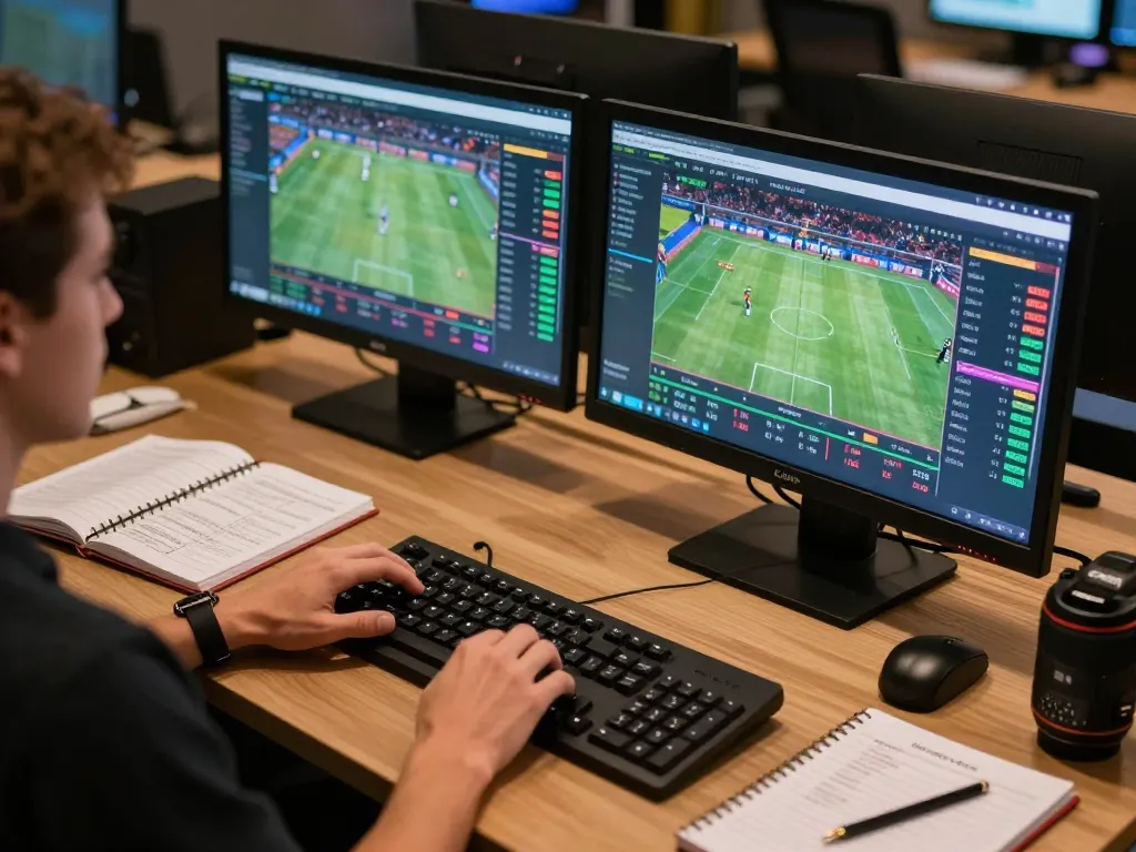 Engaging in online sports betting on KUWIN with a modern setup showcasing live games and strategy.